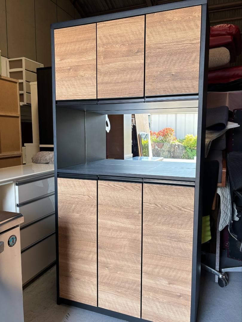 国産 モダン シューズボックス幅90cm水洗い可動棚12枚 鏡付Used/キレイ