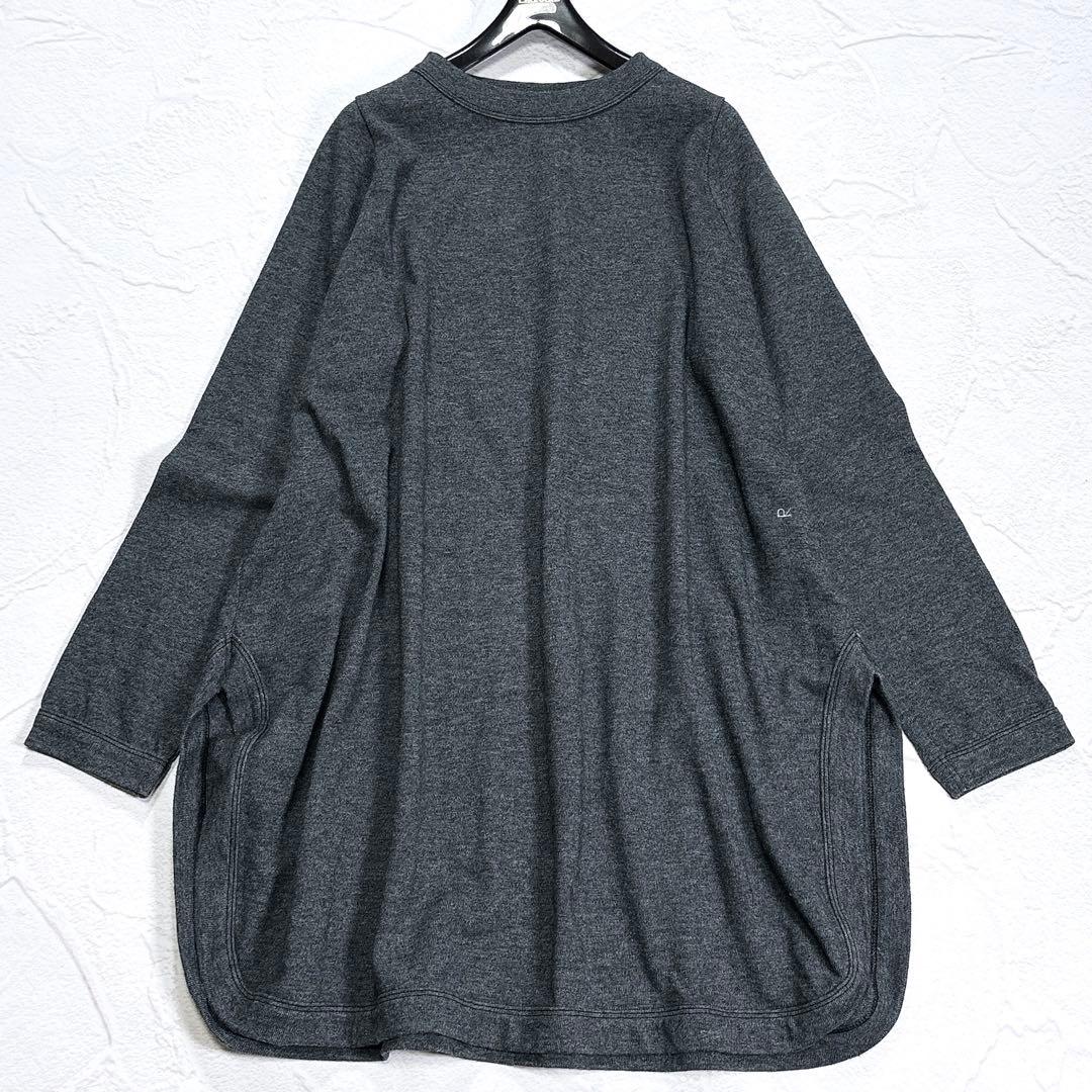 ✨美品✨45R　厚天竺のチュニック　R刺繍　コットン混　日本製　F　グレー