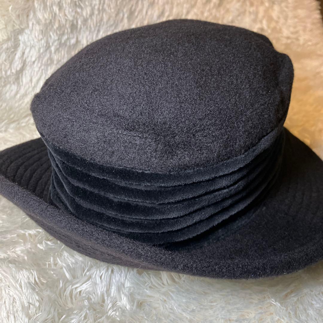 【美品】HERMES カシミヤ100% 黒 バケット ハット 帽子 フランス製