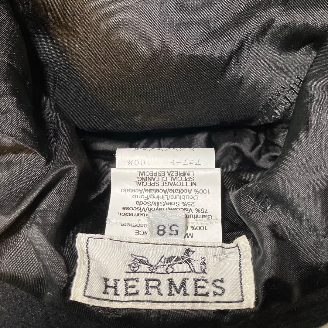 【美品】HERMES カシミヤ100% 黒 バケット ハット 帽子 フランス製
