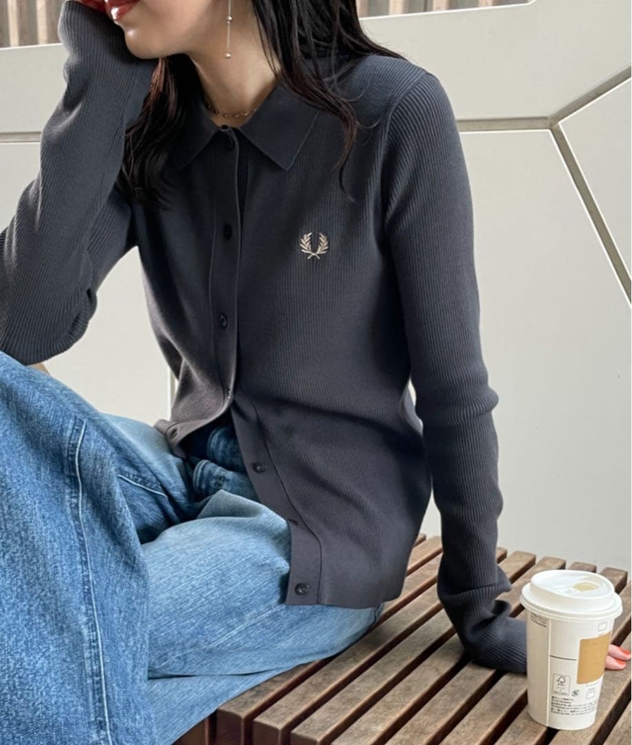FRED PERRY 別注 ワンポイントロゴ刺繍 リブニットポロシャツ