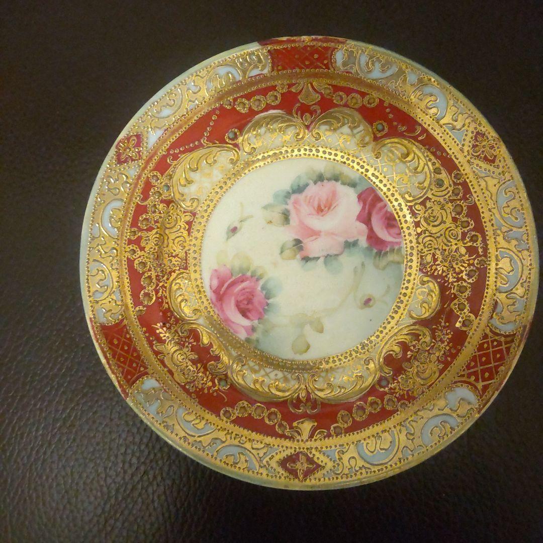 佐藤 アンティーク ハンドペイント ビジューと金彩の美しい飾り皿