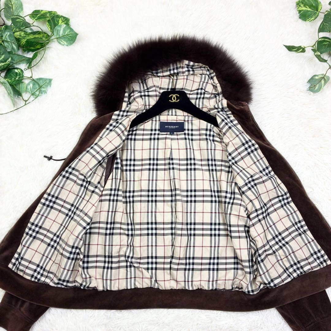 バーバリーロンドン　ベロア　ジップアップパーカー　ノバチェック　XL　ブラウン