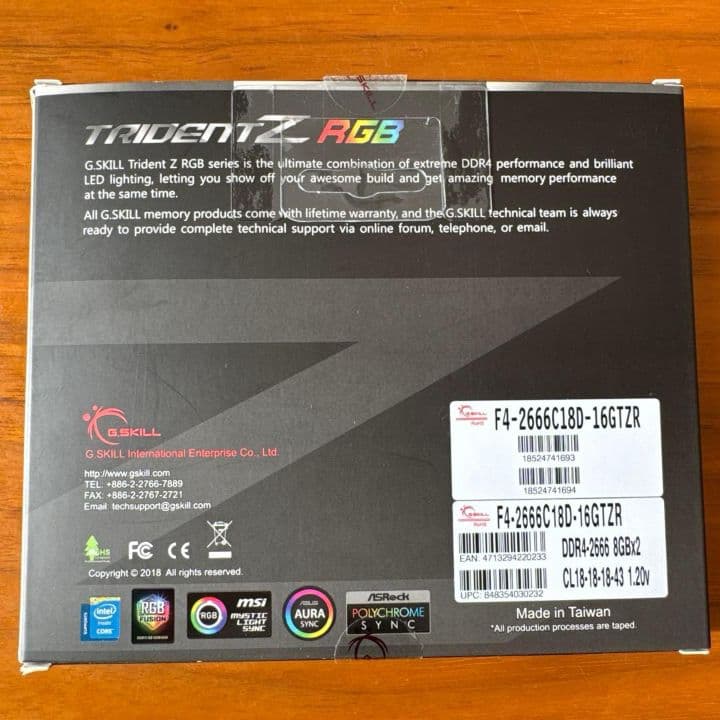 f*y様 G.SKILL Trident Z RGB 16GB DDR4 266