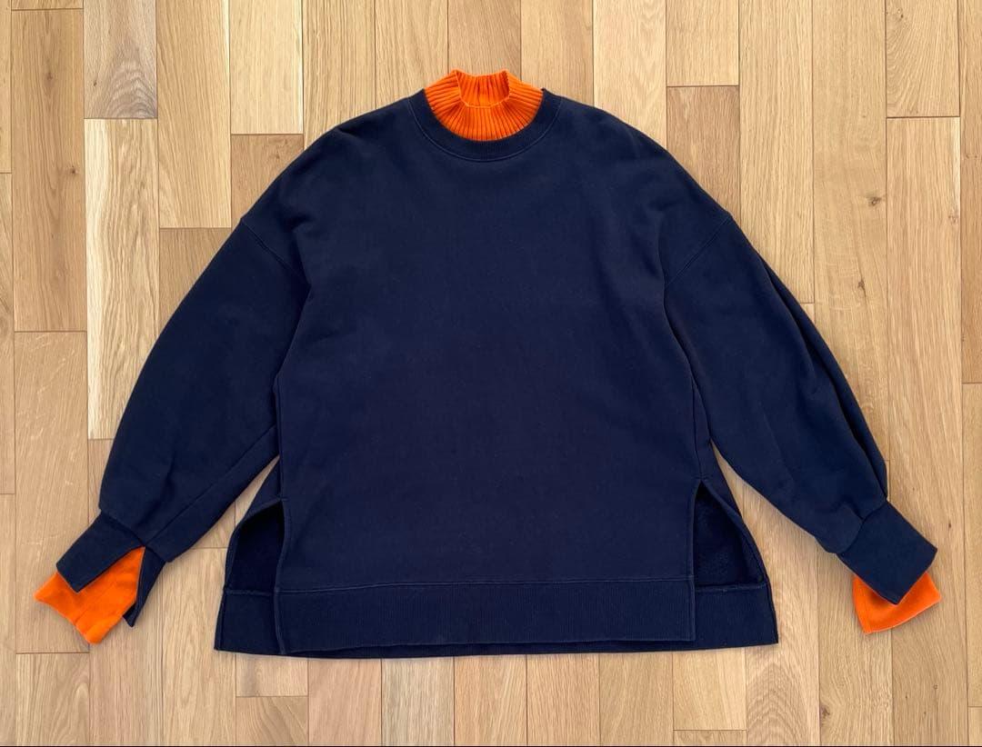 nagonstans レイヤードネックプルオーバー M ネイビー／オレンジ