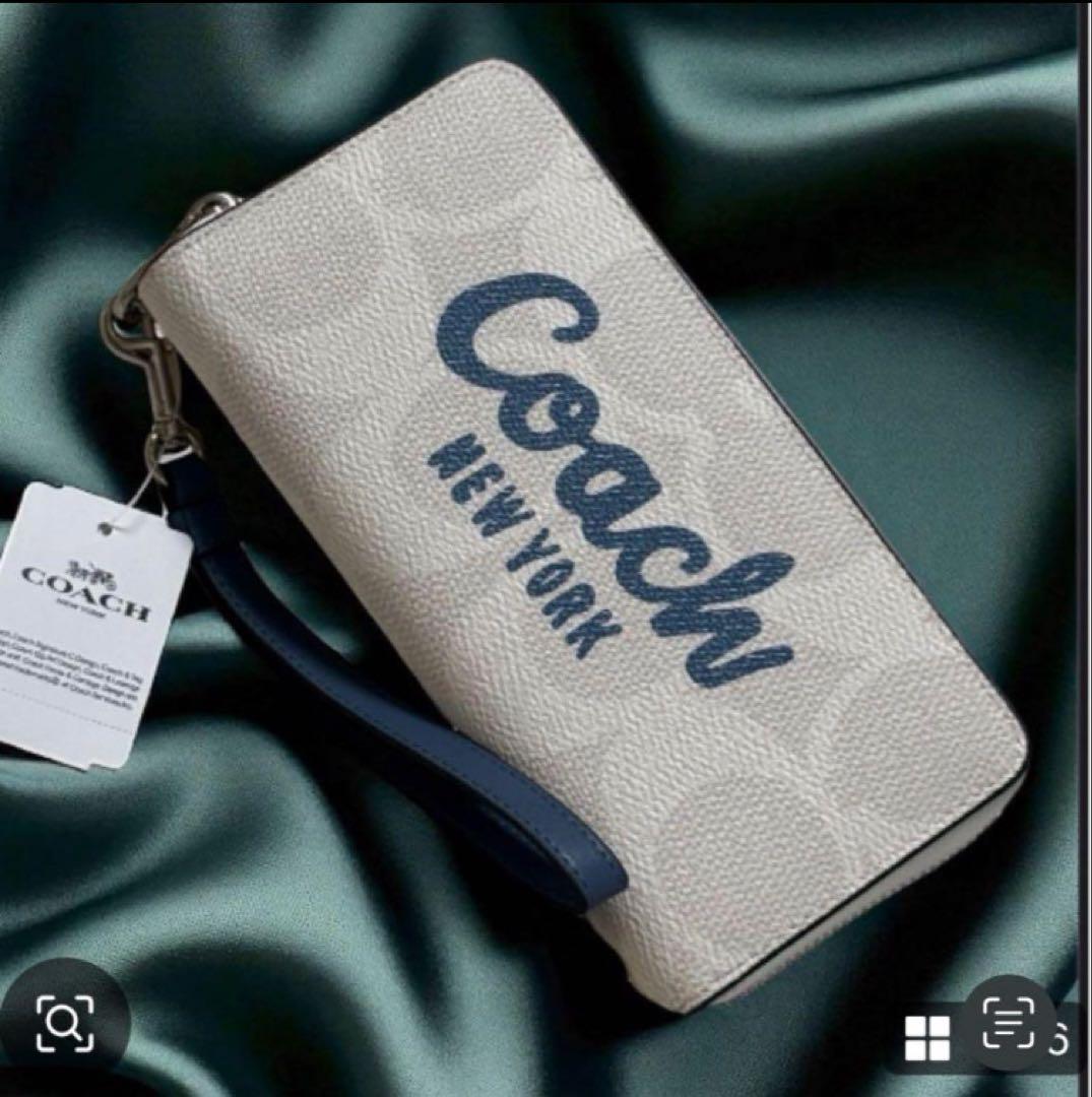 COACH 長財布 ロゴ入りホワイト/ネイビー【新品】