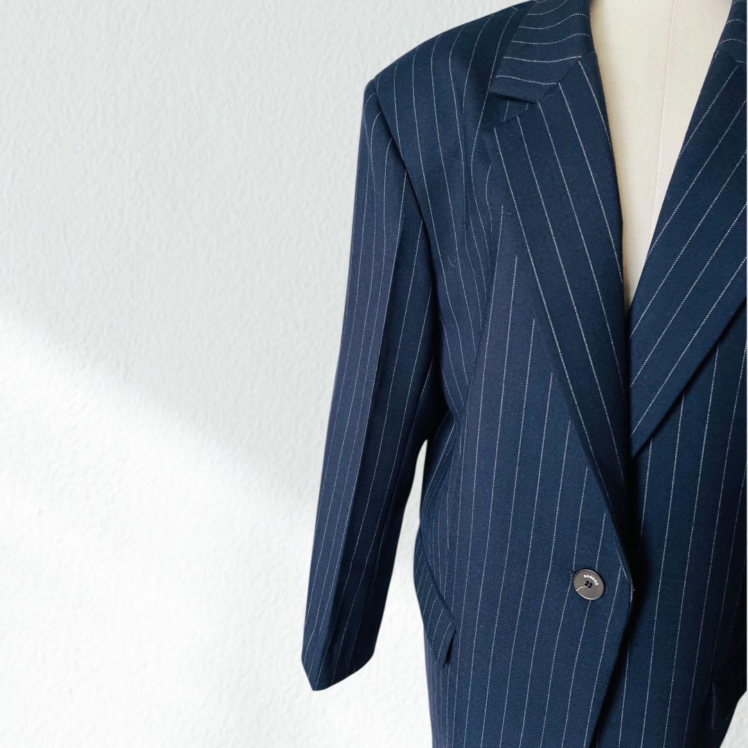 SANDRO サンドロ ネイビー ジャケット 36 紺 ピンストライプ