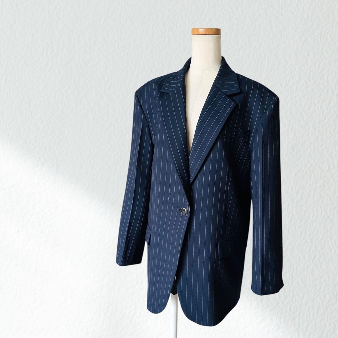 SANDRO サンドロ ネイビー ジャケット 36 紺 ピンストライプ