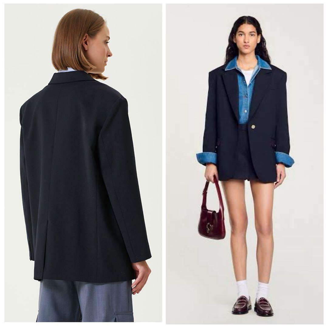 SANDRO サンドロ ネイビー ジャケット 36 紺 ピンストライプ