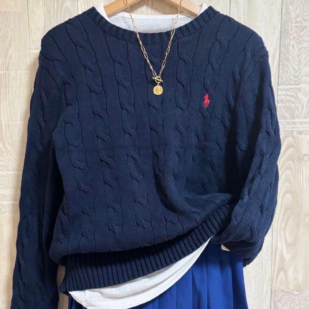 ラルフローレン 大人気 ケーブルニット ユニセックス 美品 古着 メンズM