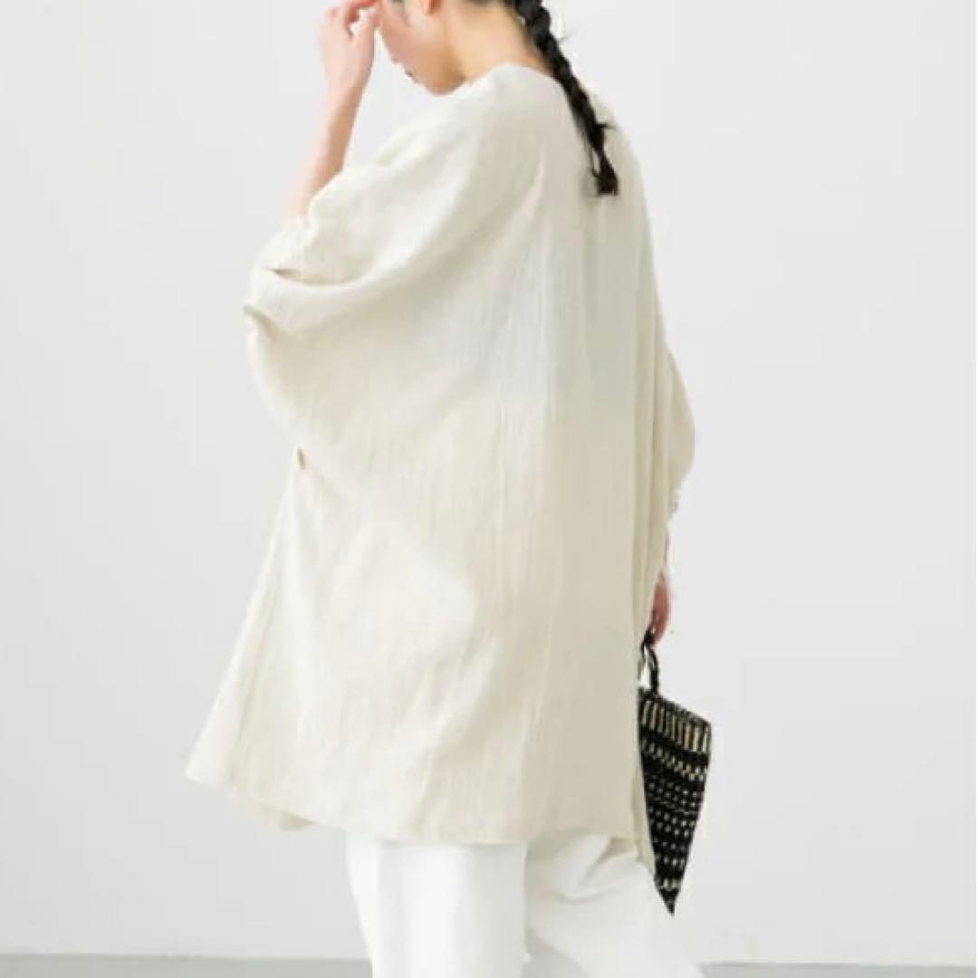 美品 かぐれ コットンリネン ギャザースリーブチュニック ナチュラル