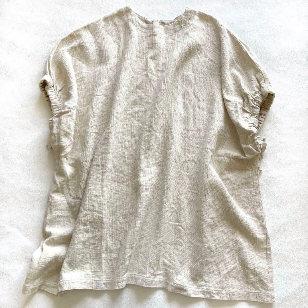 美品 かぐれ コットンリネン ギャザースリーブチュニック ナチュラル