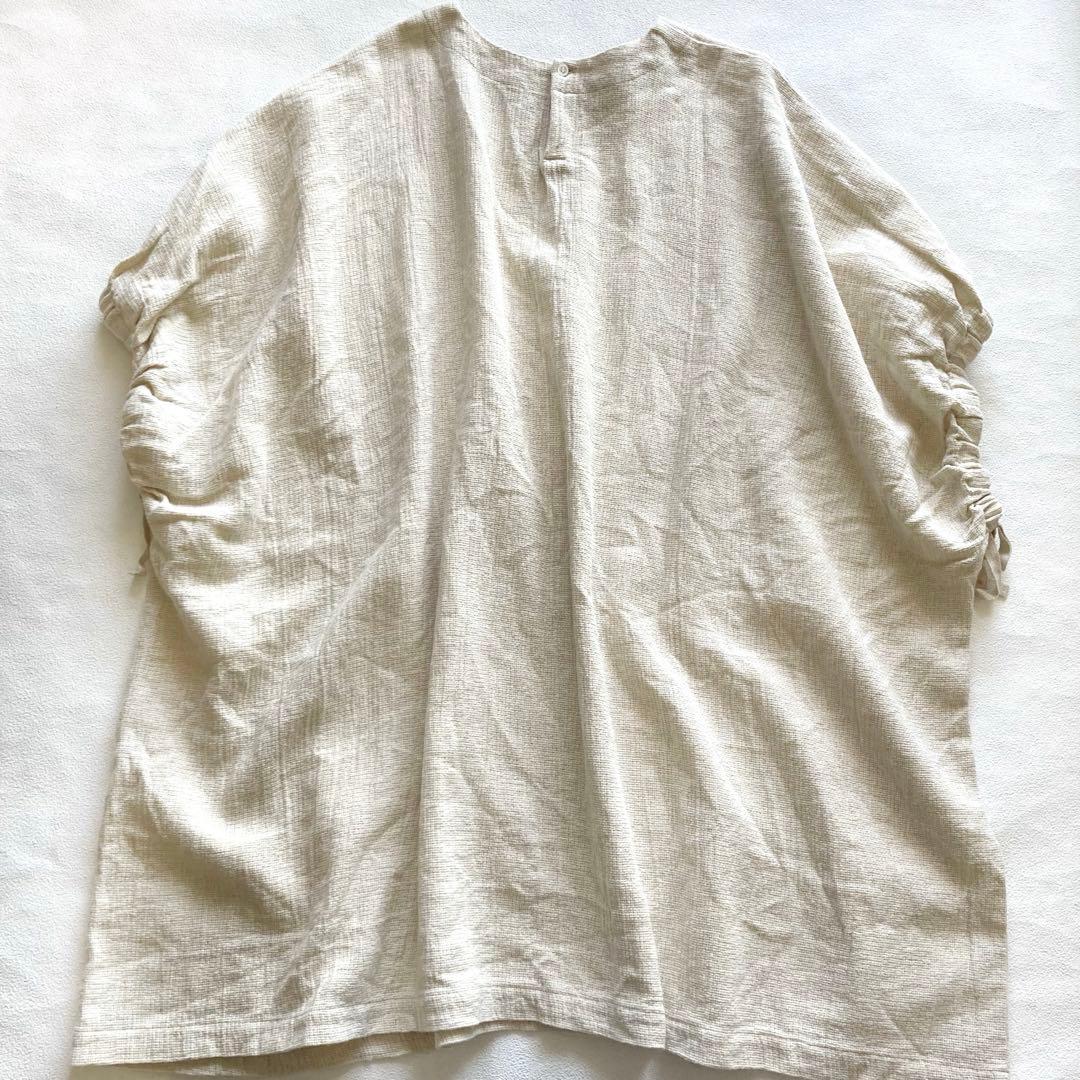 美品 かぐれ コットンリネン ギャザースリーブチュニック ナチュラル