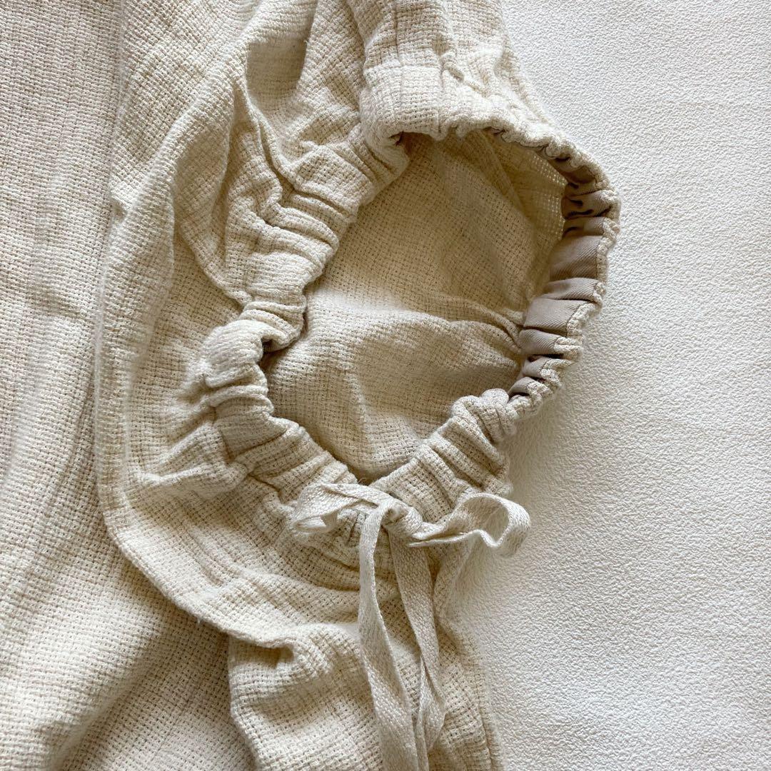 美品 かぐれ コットンリネン ギャザースリーブチュニック ナチュラル