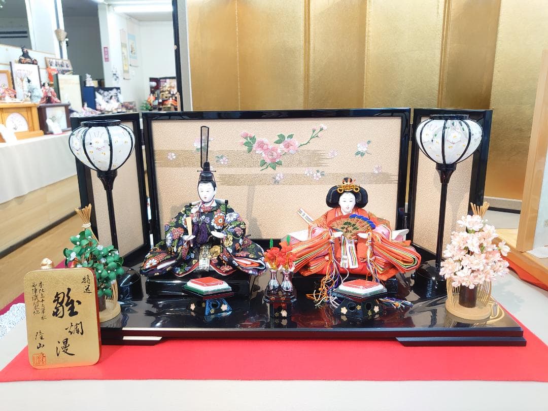 ●新品おひなさま●　さくら刺繍屏風　フルセット