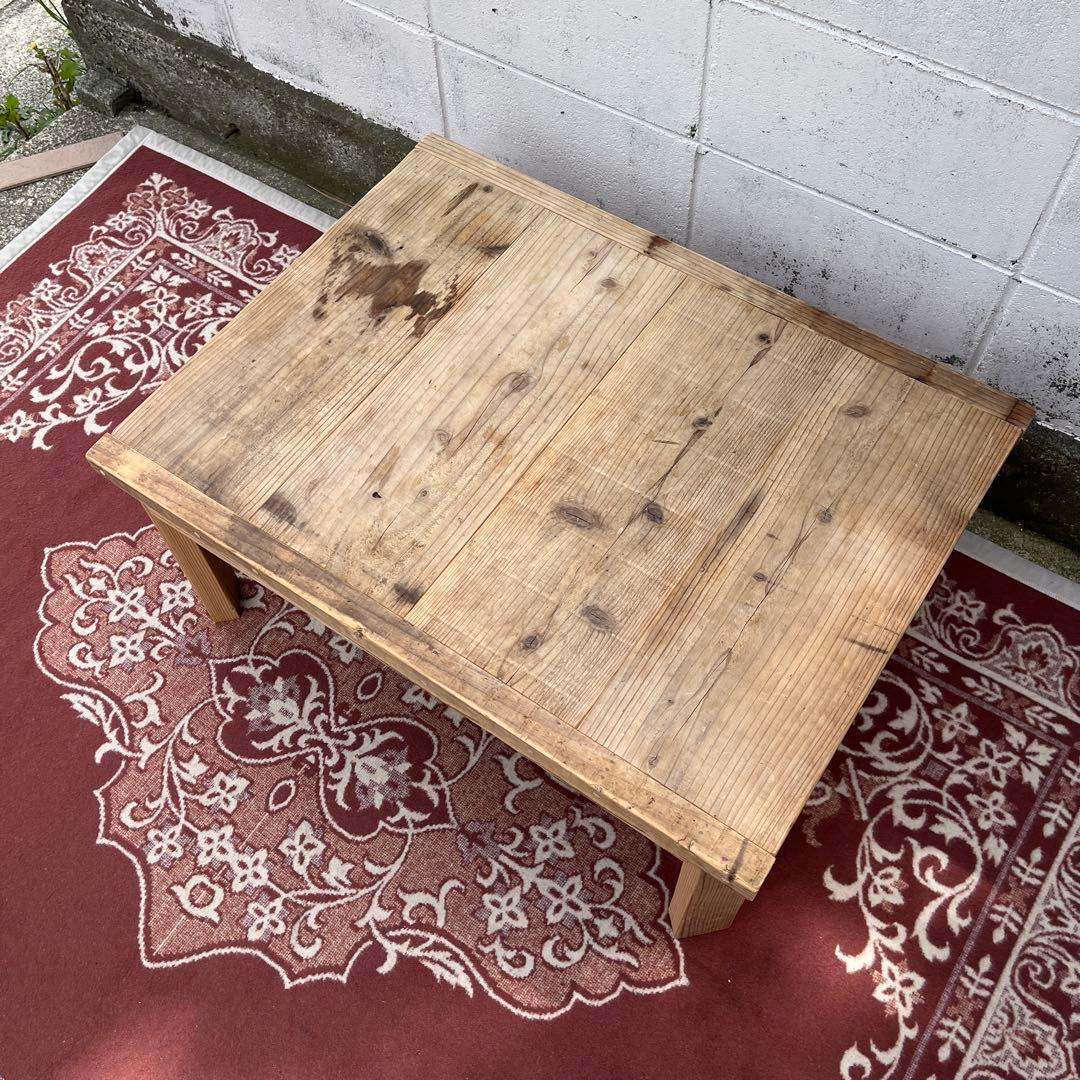 古家具 木製無垢材◾️古材天板 折り畳みテーブル コーヒーテーブル サイドテーブル