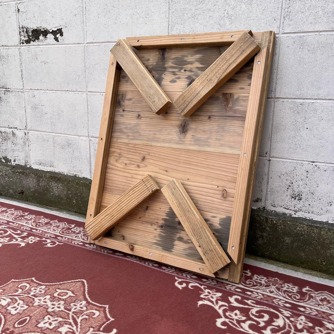 古家具 木製無垢材◾️古材天板 折り畳みテーブル コーヒーテーブル サイドテーブル