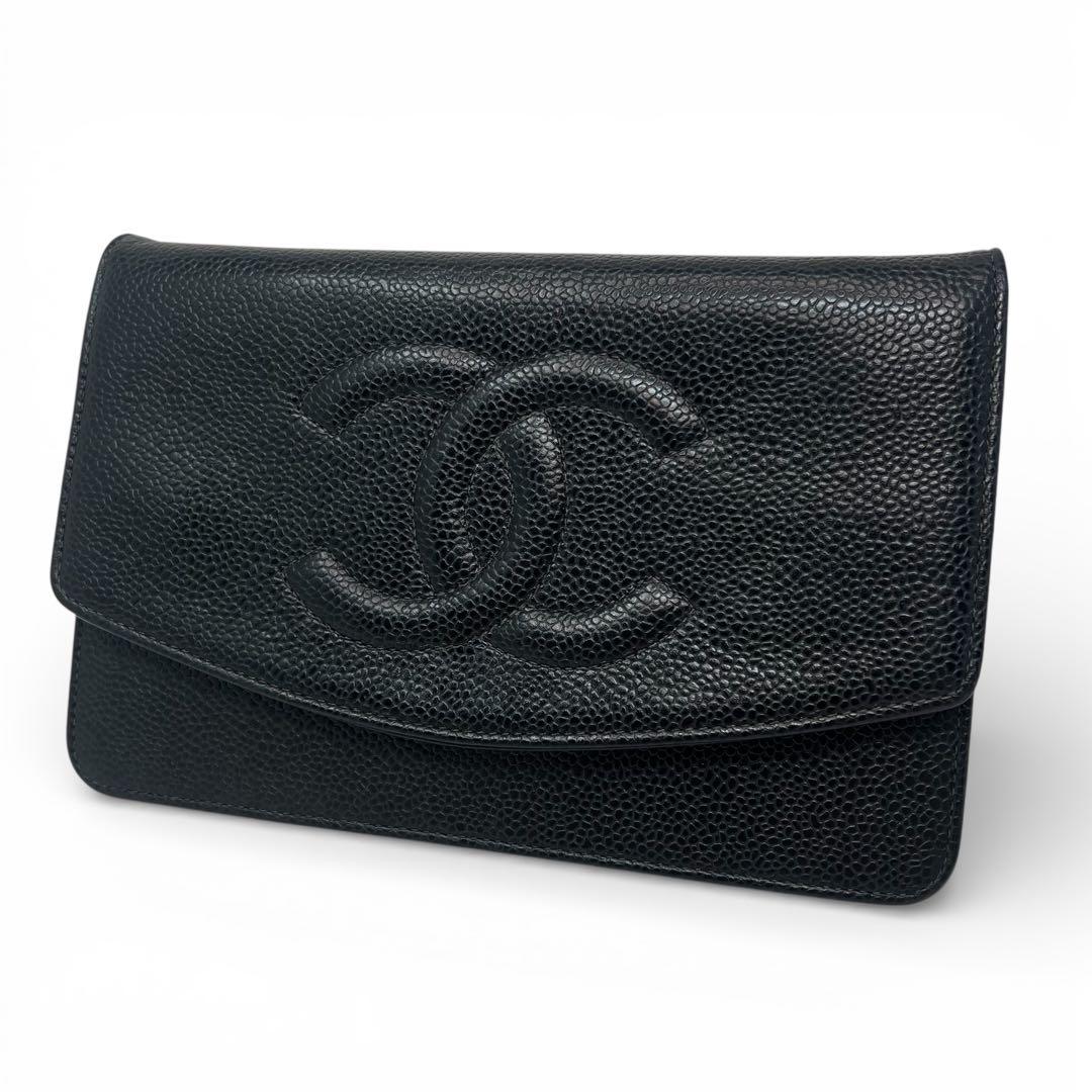 CHANEL シャネル キャビアスキン デカココ チェーンウォレット 長財布