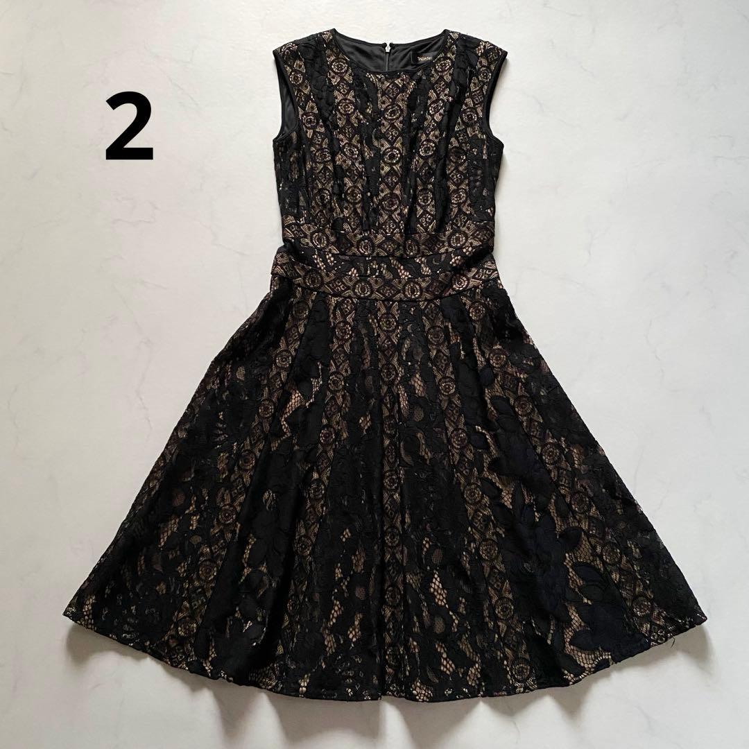 美品　TADASHI SHOJI カットワーク　ノースリーブワンピース　黒　花柄