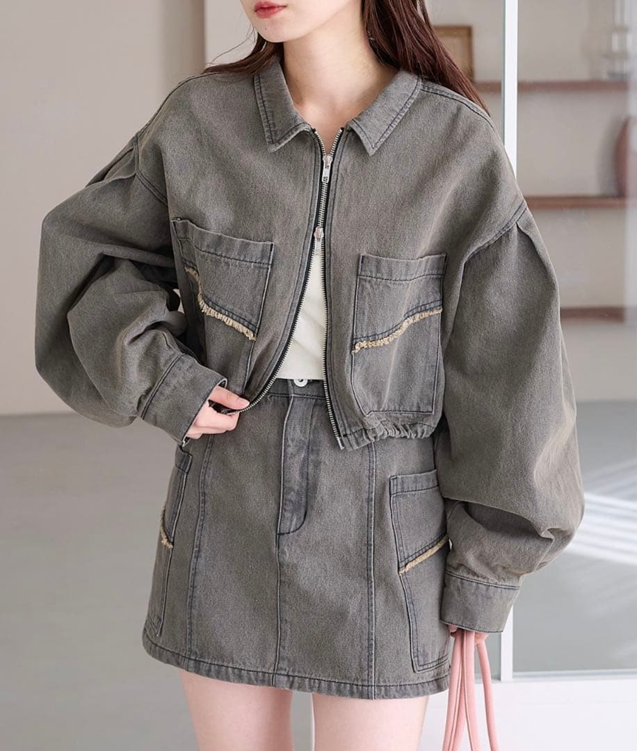 新品 完売品 カスタネ デニムダブルZIPクロップドジャケット