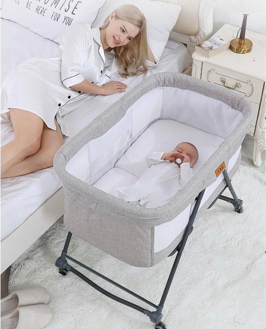 ベビーベッド　キャスター付き 折りたたみ 収納付き ゆりかご 組立　簡単