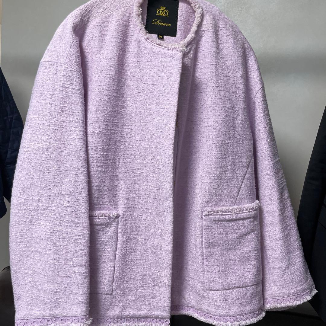 Drawer ドロワー 薄紫 ノーカラージャケット 38