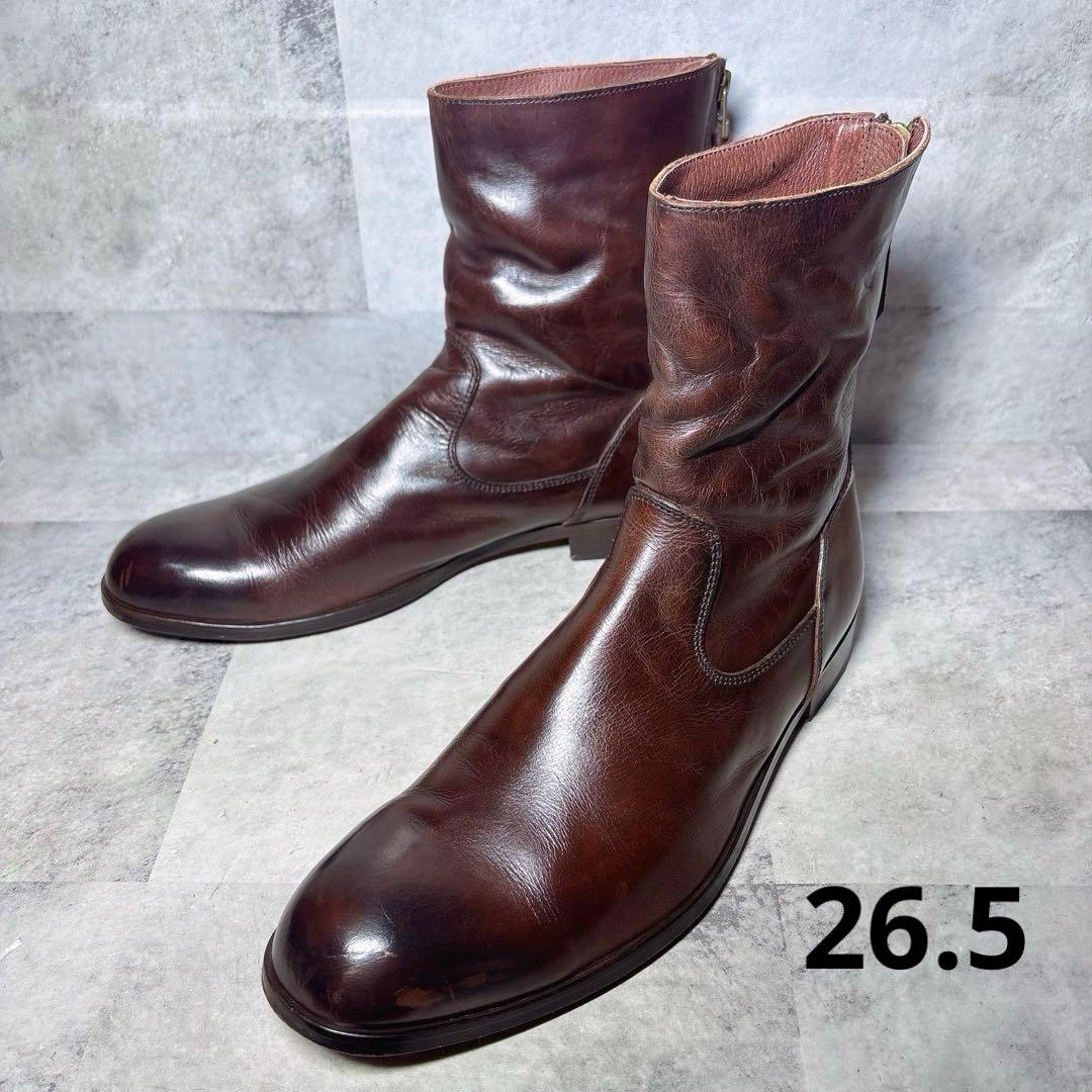 PADRONE ショートブーツ 41 バックジップ 本革 ブラウン