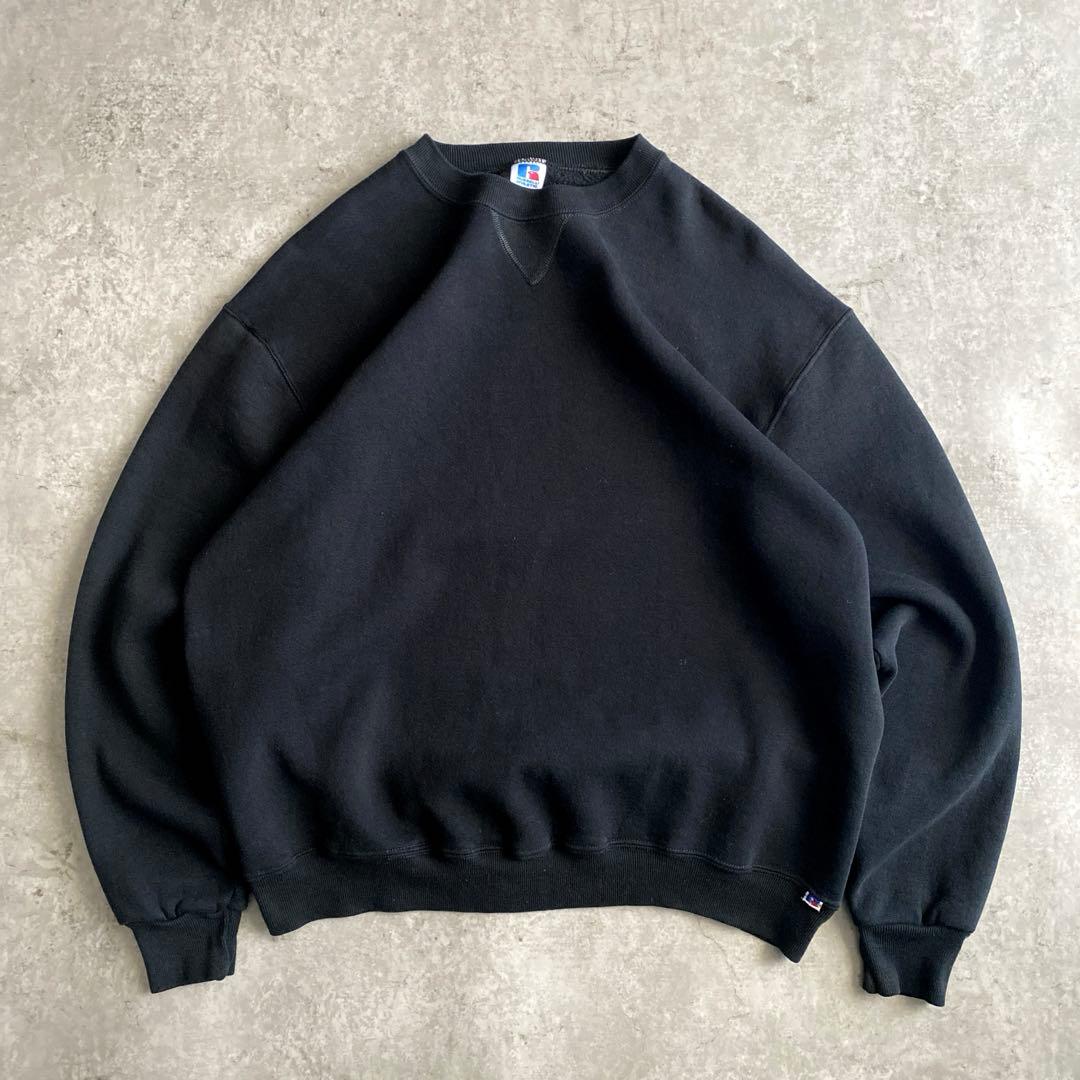 神サイズ 80s ラッセル 前V 無地 スウェット USA製XL 黒 ブラック