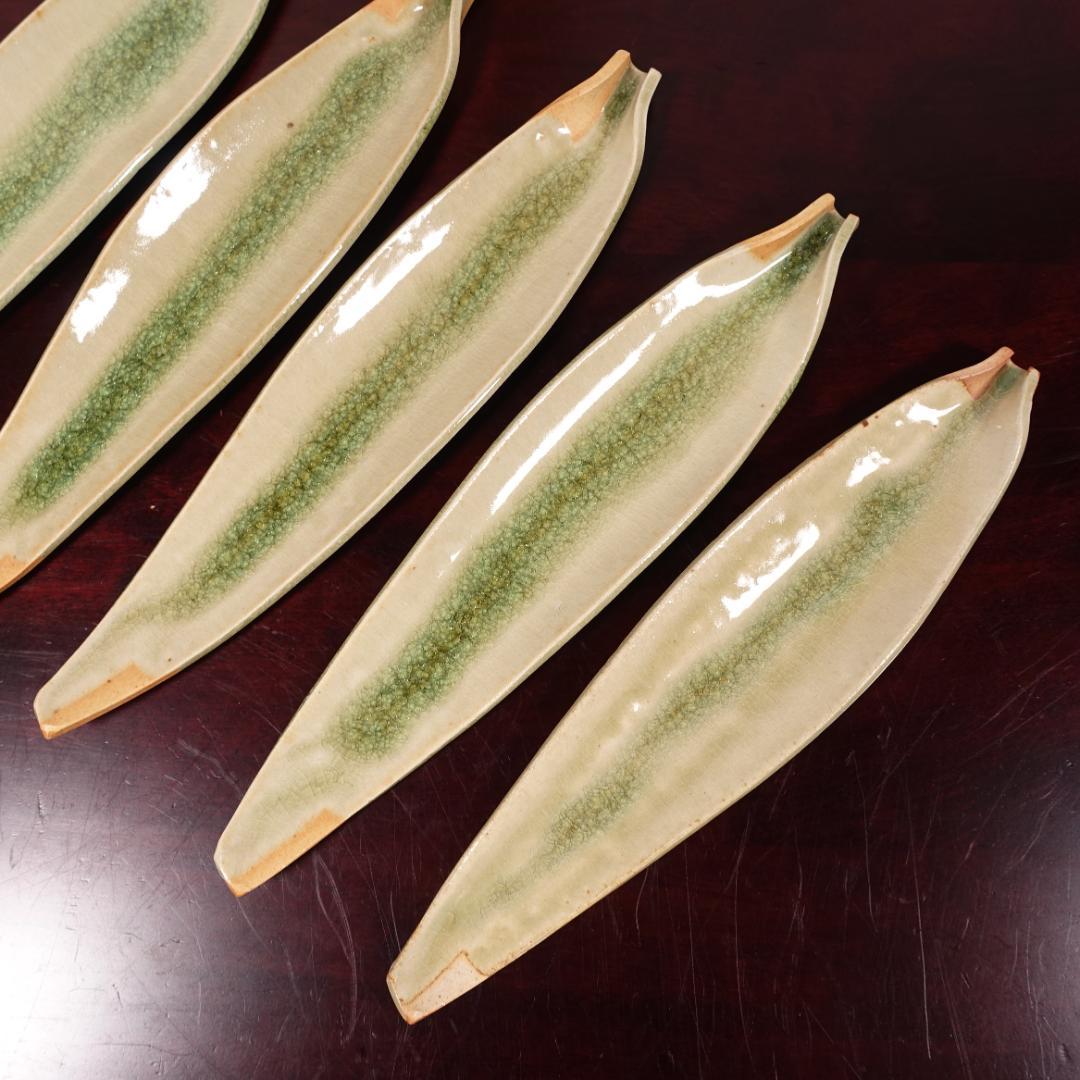 伊賀の名工 谷本光生 三田窯 伊賀葉皿 5客 共箱 長皿 先付 向付