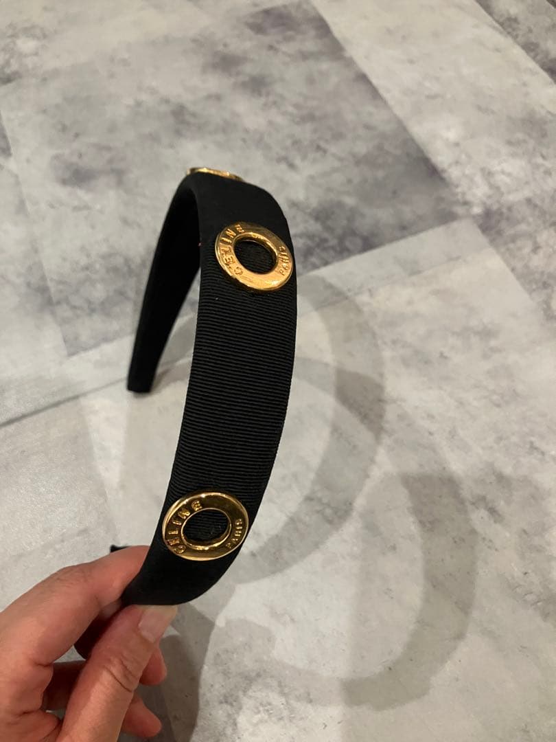 ビンテージ CELINE ブラックカチューシャ ゴールドサークルロゴ