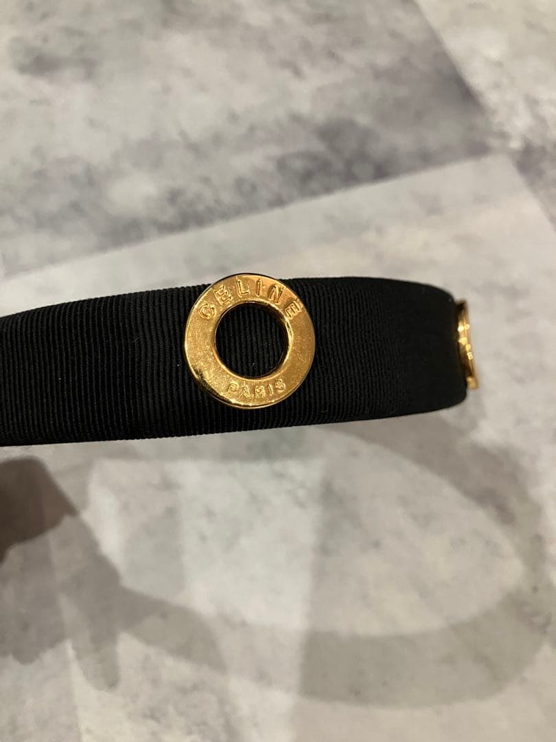 ビンテージ CELINE ブラックカチューシャ ゴールドサークルロゴ