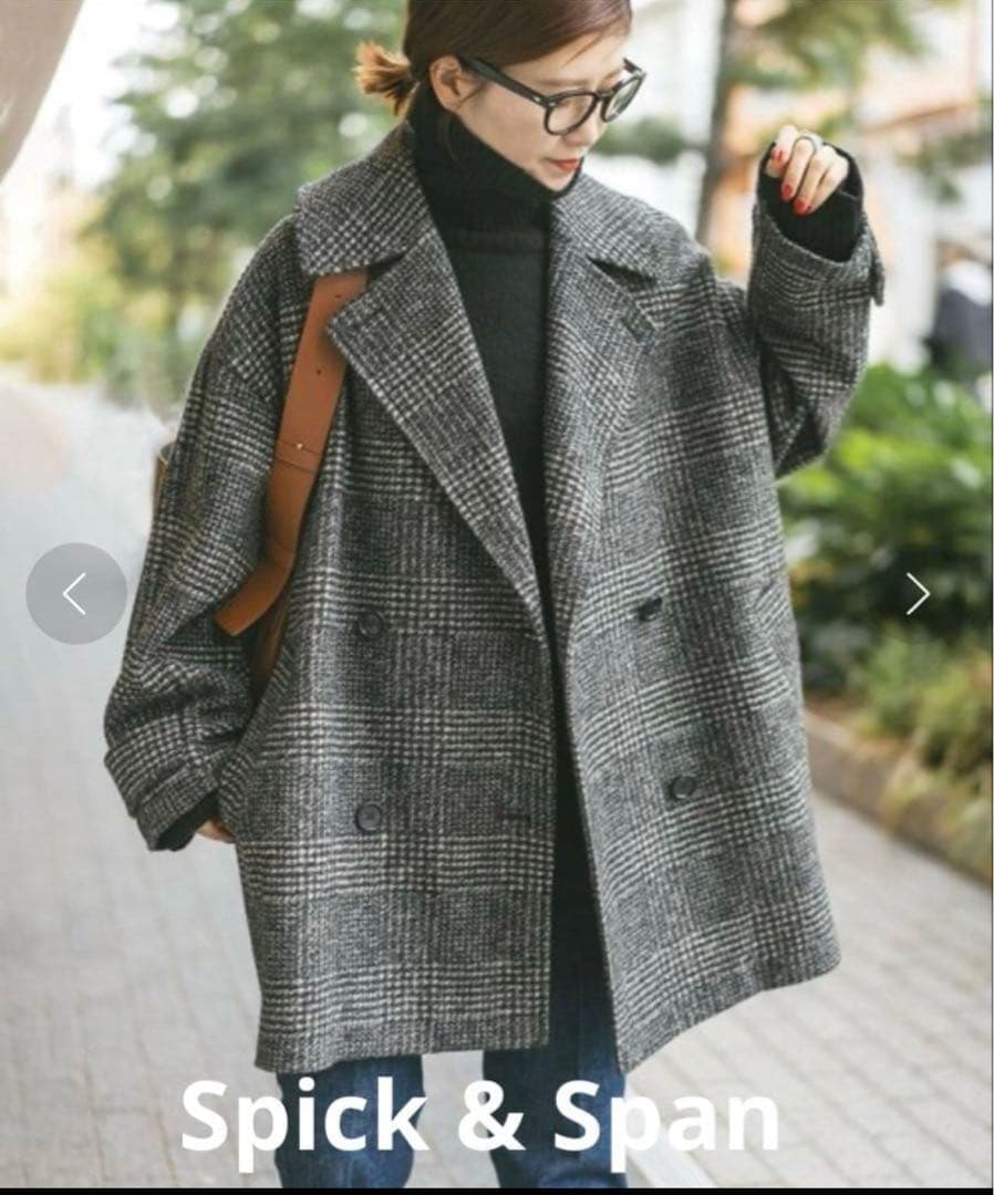 スピックアンドスパン　Wスライバーチェックハーフコート36