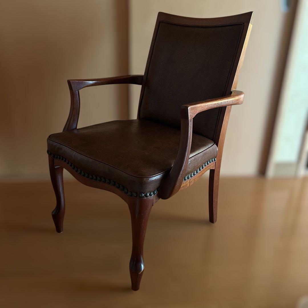 maruni アンティーク調 木製チェア 本革風 クラシック 椅子
