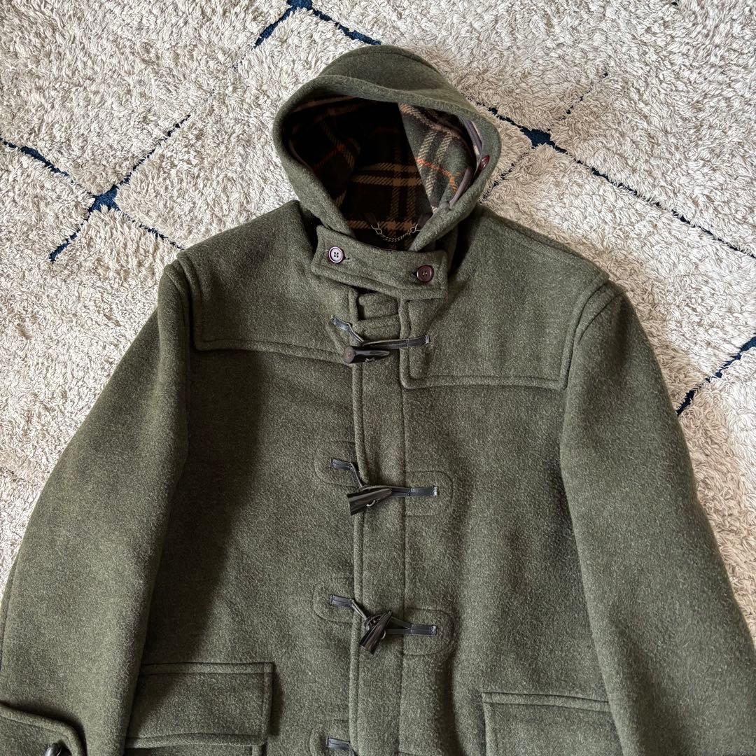 【美品✨】バーバリー　ダッフルコート　カーキ　オリーブグリーン　ウール　チェック