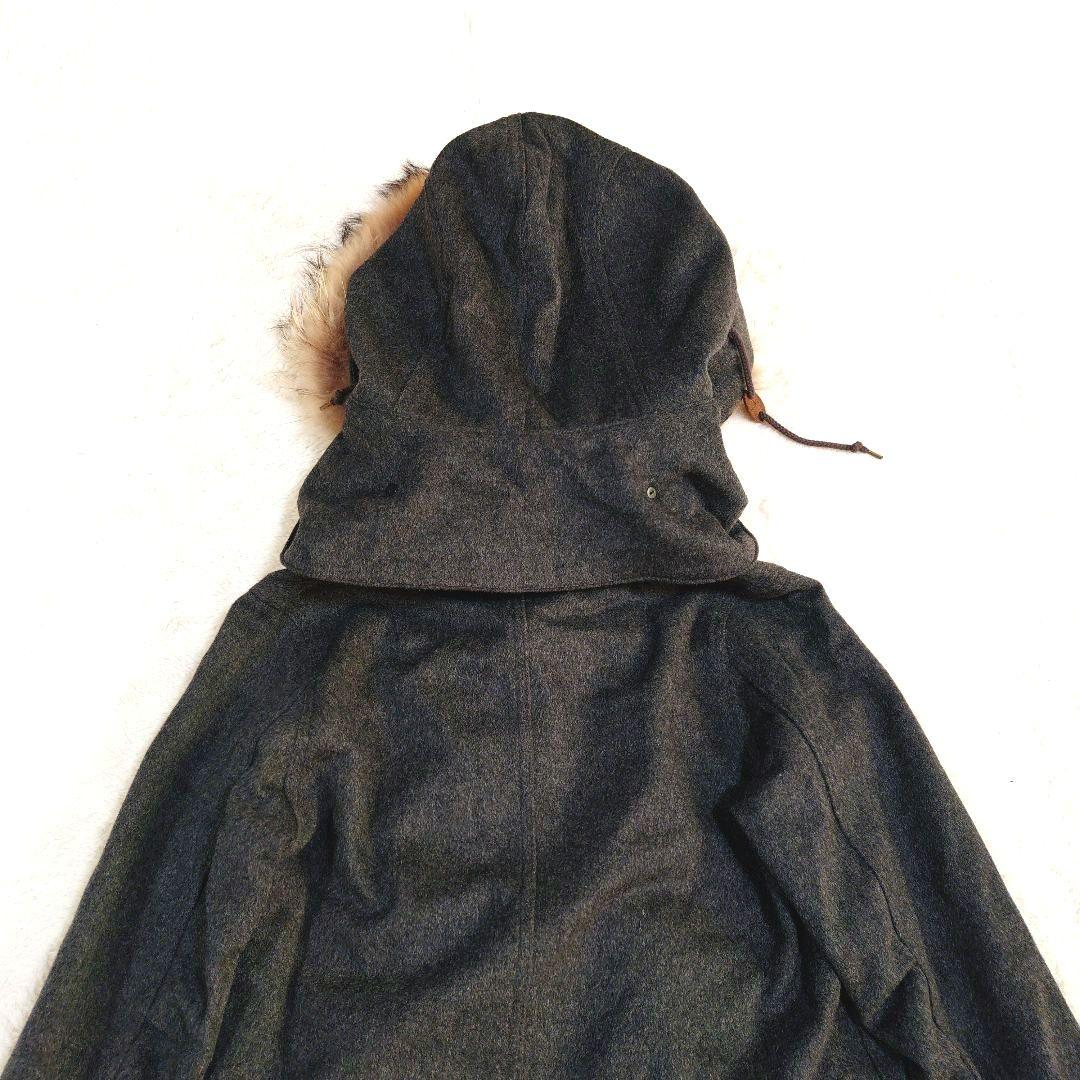 ジョンブル カシミヤ混 ウール モッズコート ラクーンファー グレー フード着脱