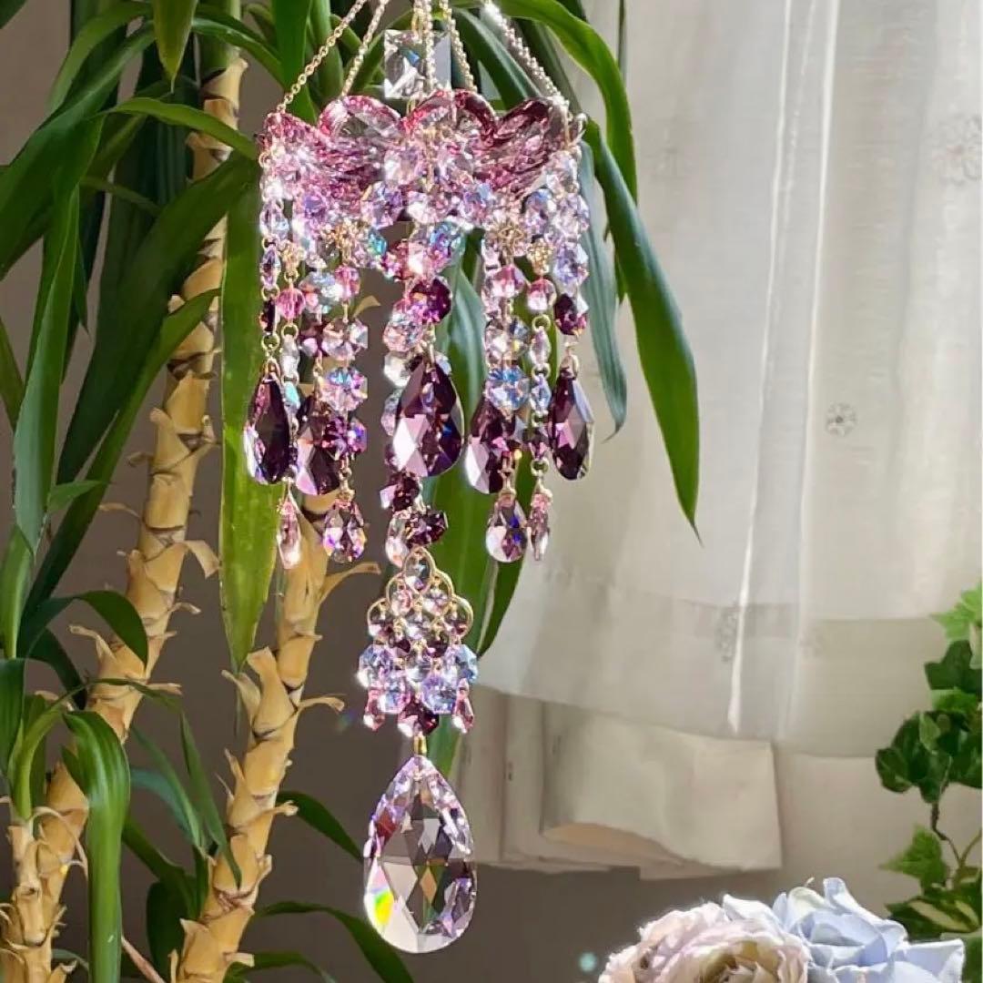 サンキャッチャー スワロフスキー シャンデリア皿110mm アンティークピンク