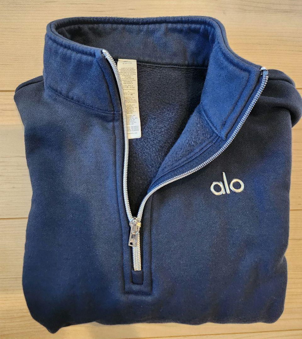 alo ネイビー ハーフジップ トレーナー