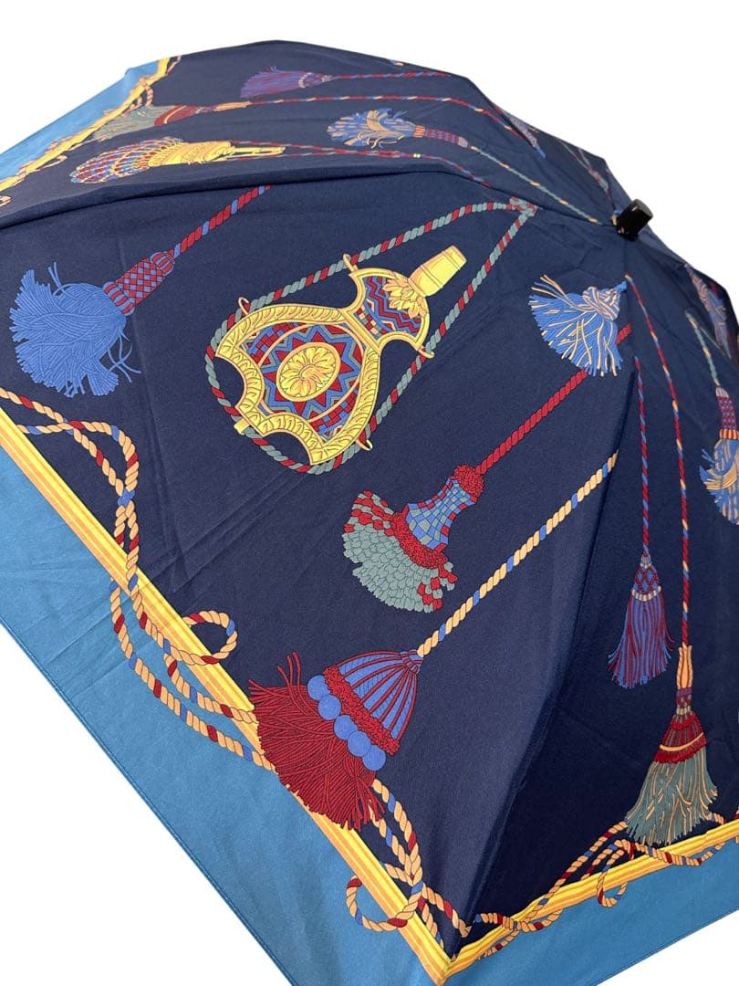 【美品】MANIPURI マニプリ 晴雨兼用　折り畳み傘 タッセル柄 ネイビー