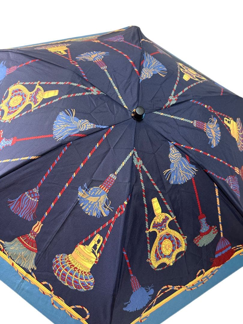 【美品】MANIPURI マニプリ 晴雨兼用　折り畳み傘 タッセル柄 ネイビー