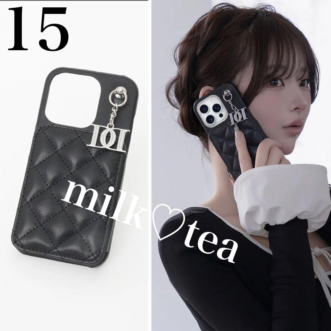 キルティングミラーDDチャームiPhoneケース iPhone15 15 黒