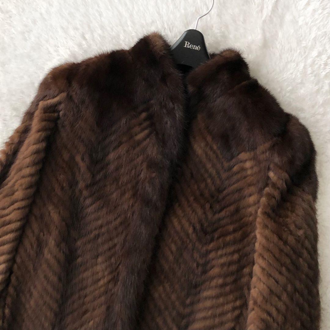 毛皮コート ファーコート リアル ミンク ブラウン M 肉厚 フレア モコモコ