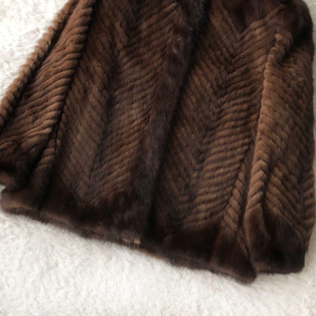 毛皮コート ファーコート リアル ミンク ブラウン M 肉厚 フレア モコモコ