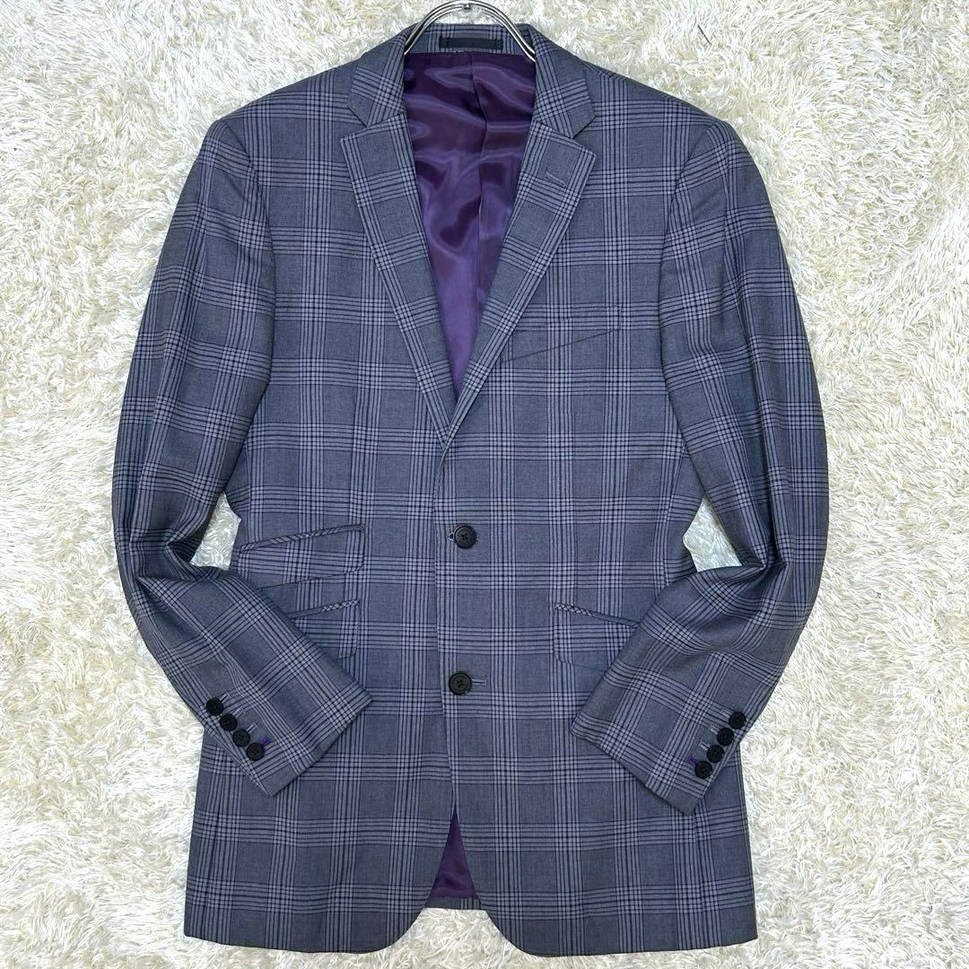 【美品 ウールシルク】バーバリーブラックレーベル　スーツ　チェック柄　グレー