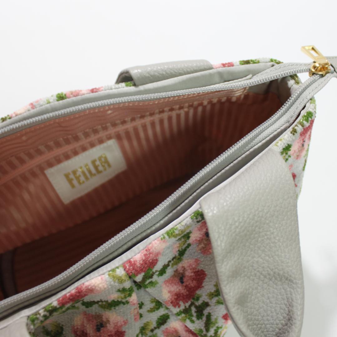 【新品タグ付】FEILER フェイラー ハンドバッグ 花柄 グレー シュニール織