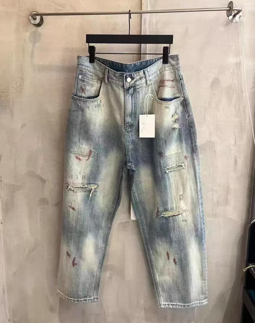 ANCELLM25ssダメージ加工 ライトブルーデニムパンツ