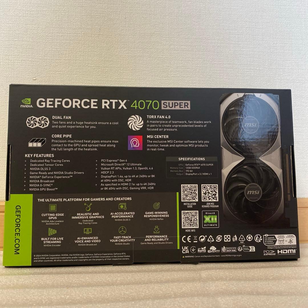 MSIGeForceRTX4070SUPERVENTUS2X 未開封未使用保証書