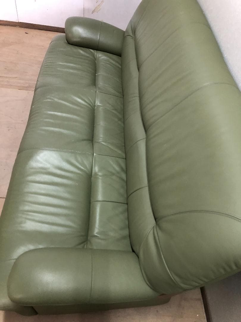 カリモク チターノ　 ソファ3　人掛け　本革　グリーン　1109-2