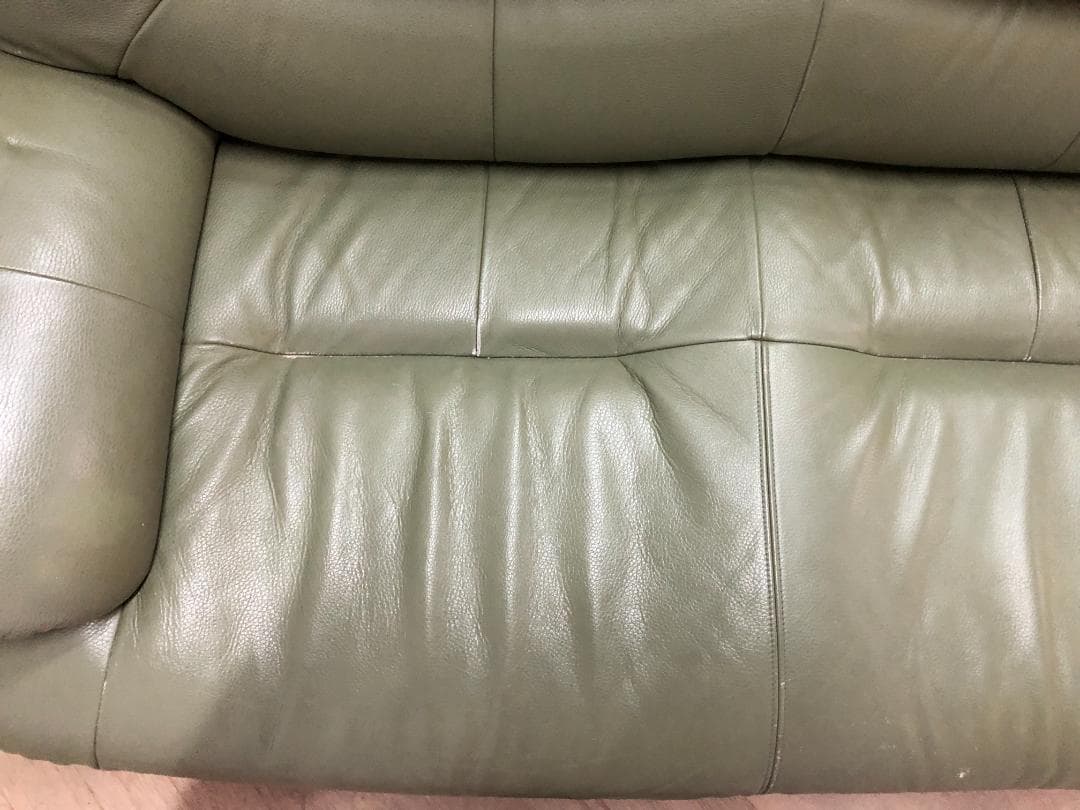 カリモク チターノ　 ソファ3　人掛け　本革　グリーン　1109-2