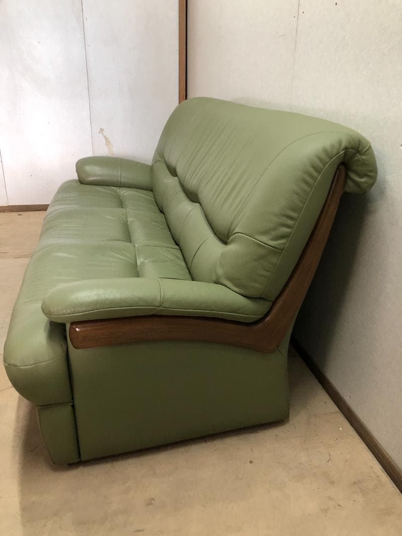 カリモク チターノ　 ソファ3　人掛け　本革　グリーン　1109-2