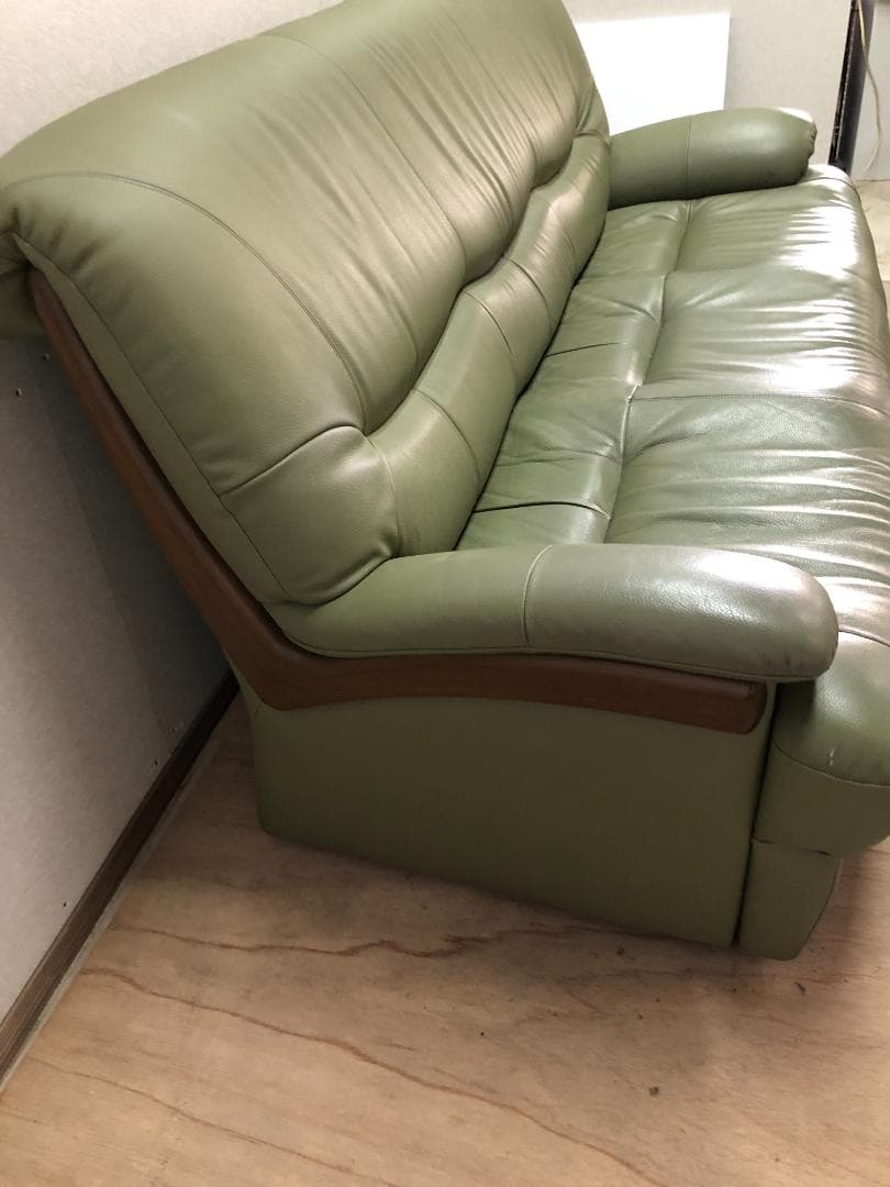 カリモク チターノ　 ソファ3　人掛け　本革　グリーン　1109-2